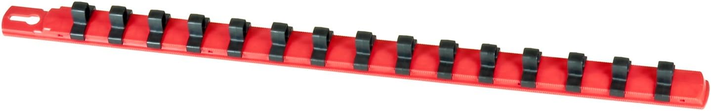 ERNST 18-Inch Socket Rail Organizer with 18 3/8-Inch Dura-Pro HD Clips, Red (8320-Red-3/8)