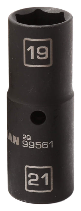 Steelman 99561 1/2-Inch Drive 6-Point 19mm x 21mm Thin Wall Double Ended Impact Flip Socket, Durable Corrosion-Resistant Steel, Laser-Etched Callouts