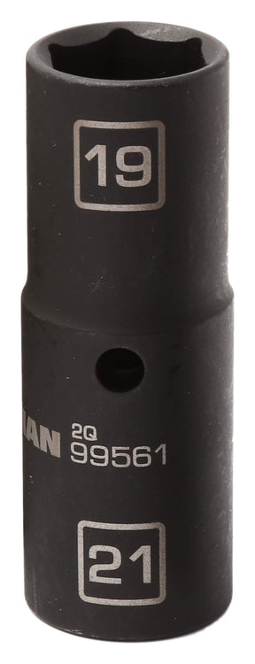 Steelman 99561 1/2-Inch Drive 6-Point 19mm x 21mm Thin Wall Double Ended Impact Flip Socket, Durable Corrosion-Resistant Steel, Laser-Etched Callouts
