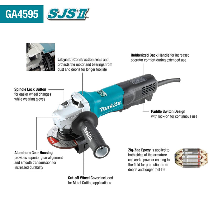 Makita GA4595 4-1/2" SJSII High-Power Angle Grinder, Paddle Switch