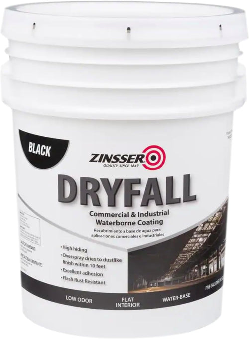 Zinsser 293233 Dryfall Commercial & Industrial Waterborne Coating, 5 Gallon, Flat Black