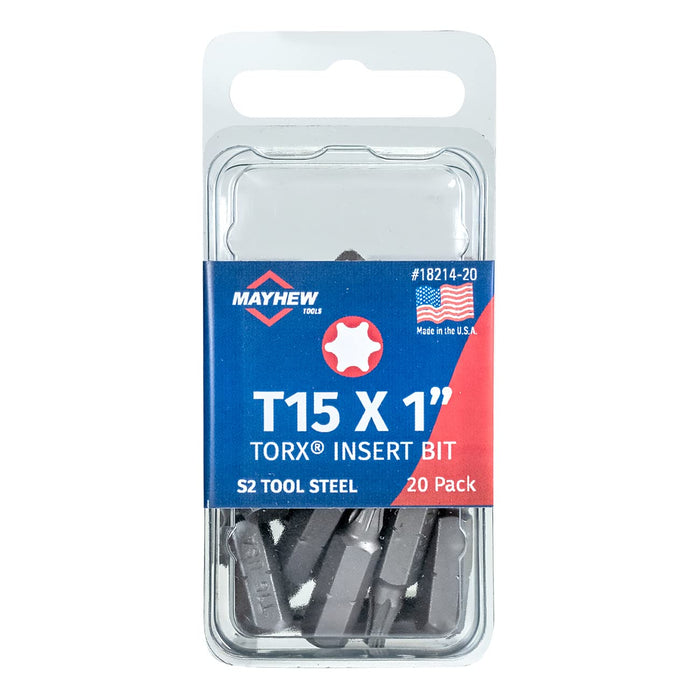 Mayhew Tools 18214-20 USA Torx Insert Bit, T15 x 1" (Pack of 20)