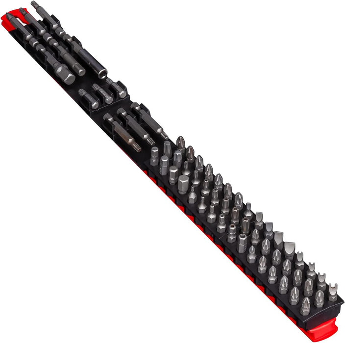 Ernst Manufacturing 60 Tool Magnetic Bit Bar, 1/4" Hex Bit Holder - Red/Black