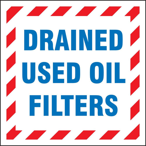 Accuform MHZW505PSP Adhesive Coated Hazardous Waste Label, "Drained Used Oil Filters", Paper, 6" x 6" (Pack of 25)