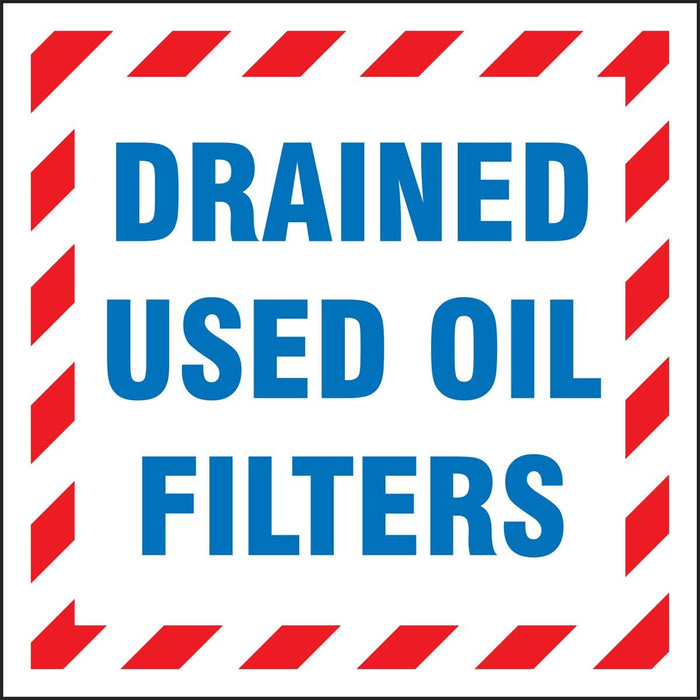 Accuform MHZW505PSP Adhesive Coated Hazardous Waste Label, "Drained Used Oil Filters", Paper, 6" x 6" (Pack of 25)