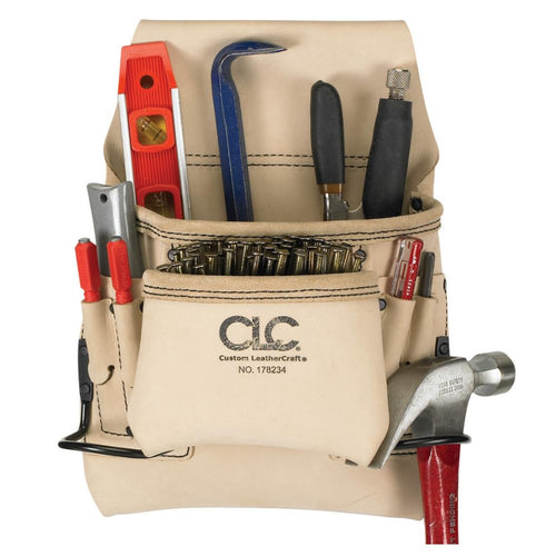 CLC Custom Leathercraft 178234 Carpenter's Nail and Tool Bag Reversed Top Grain, 8-Pocket , White