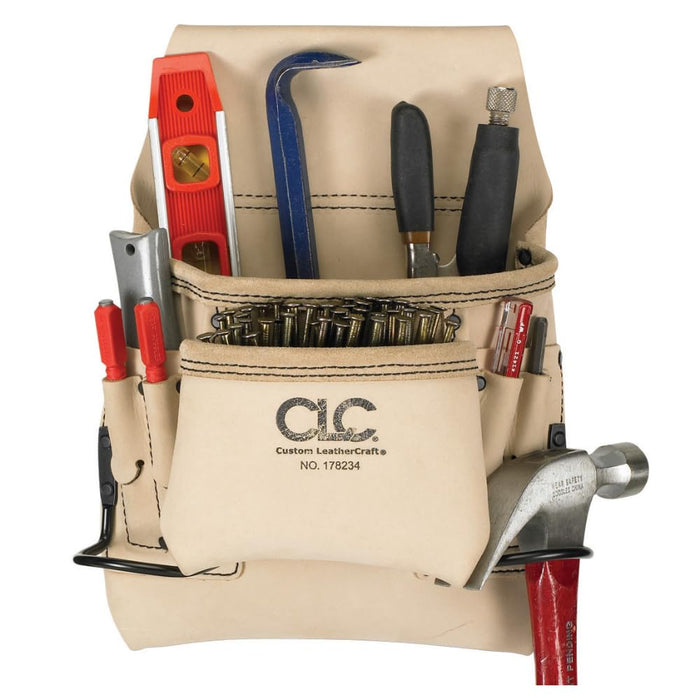 CLC Custom Leathercraft 178234 Carpenter's Nail and Tool Bag Reversed Top Grain, 8-Pocket , White