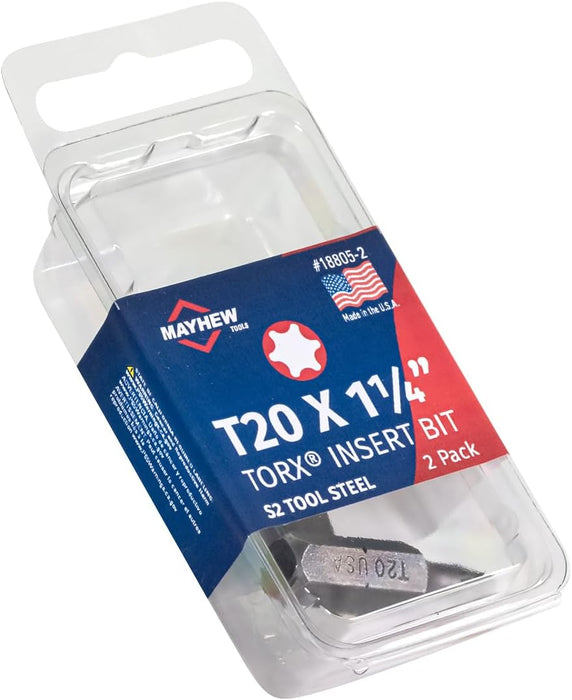 Mayhew Tools 18805-2 Torx Insert Bit, T20 x 1.25" (Pack of 2)