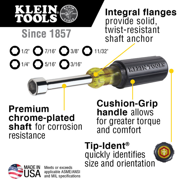 Klein Tools Magnetic Nut Driver 6in Shafts 7 Pc-647-KLEIN.