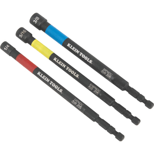 Klein Tools (65411PK3) Magnetic Color-Coded Power Nut Setter Set, 1/4-Inch Impact Hex Drive, 5-Inch Shaft, Extended Reach, 3-Piece