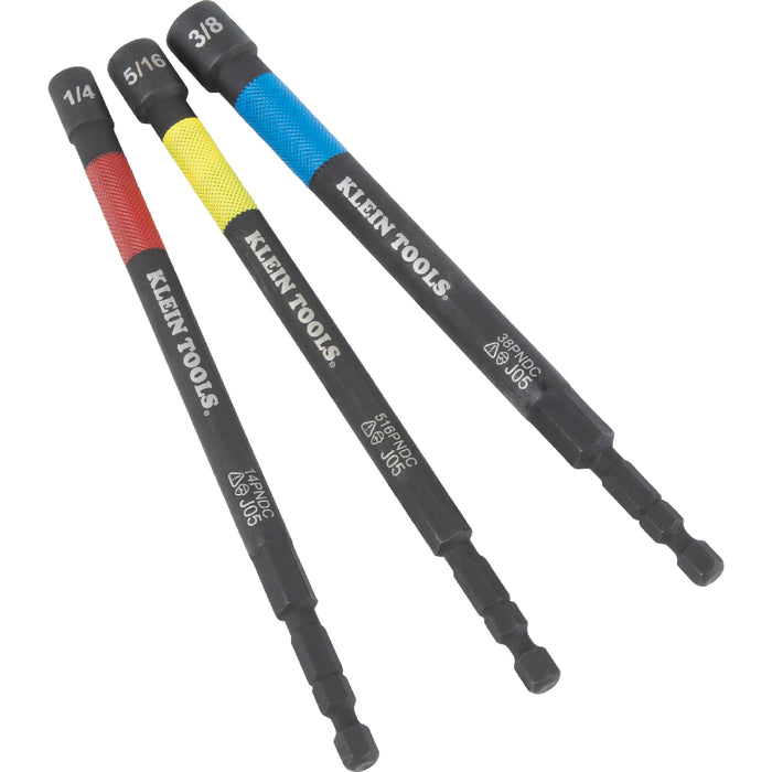 Klein Tools (65411PK3) Magnetic Color-Coded Power Nut Setter Set, 1/4-Inch Impact Hex Drive, 5-Inch Shaft, Extended Reach, 3-Piece