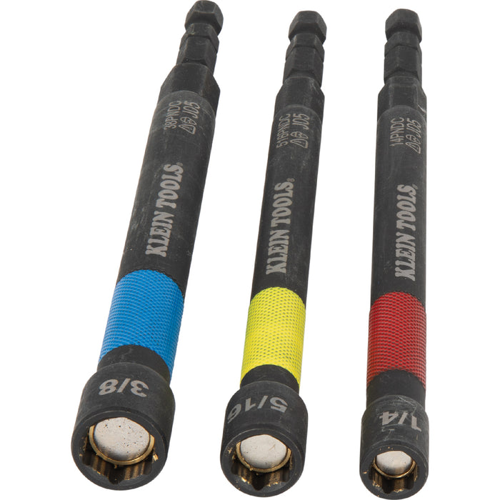 Klein Tools (65411PK3) Magnetic Color-Coded Power Nut Setter Set, 1/4-Inch Impact Hex Drive, 5-Inch Shaft, Extended Reach, 3-Piece