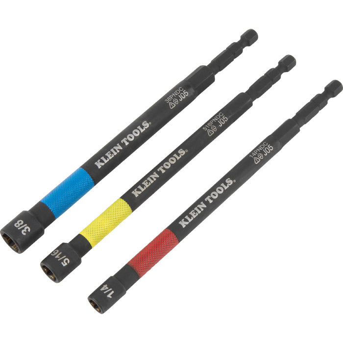Klein Tools (65411PK3) Magnetic Color-Coded Power Nut Setter Set, 1/4-Inch Impact Hex Drive, 5-Inch Shaft, Extended Reach, 3-Piece