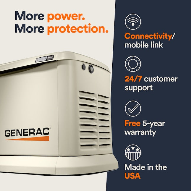 Generac 7291 Guardian 26kW LP / 22.5kW NG Home Standby Generator – Air-Cooled, Wi-Fi Enabled, 200-Amp Transfer Switch