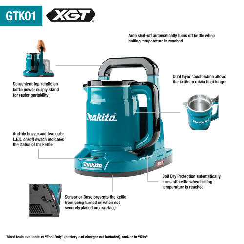 Makita (GTK01Z) 40V max XGT Hot Water Kettle, Tool Only