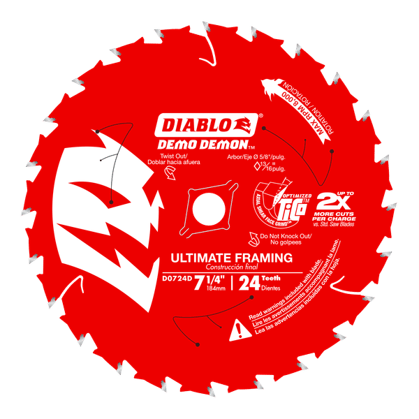 Diablo D0724DA 7-1/4" 24-Teeth Demo Demon Ultimate Framing Saw Blade for Wood