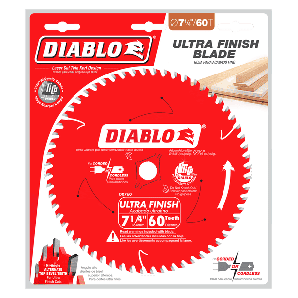Diablo D0760A-10 7-1/4" x 60-Teeth Ultra Finish Carbide Saw Blade for Wood (Pack of 10)