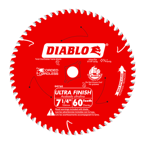 Diablo D0760A-10 7-1/4" x 60-Teeth Ultra Finish Carbide Saw Blade for Wood (Pack of 10)