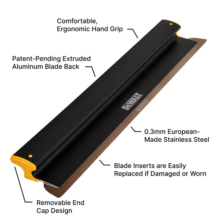 DeWalt Drywall Skimming Blade, 32-Inches | Pro-Grade | Extruded Aluminum & European Stainless-Steel Construction | High-Impact End Caps | Sheetrock Gyprock Wall-Board Plasterboard