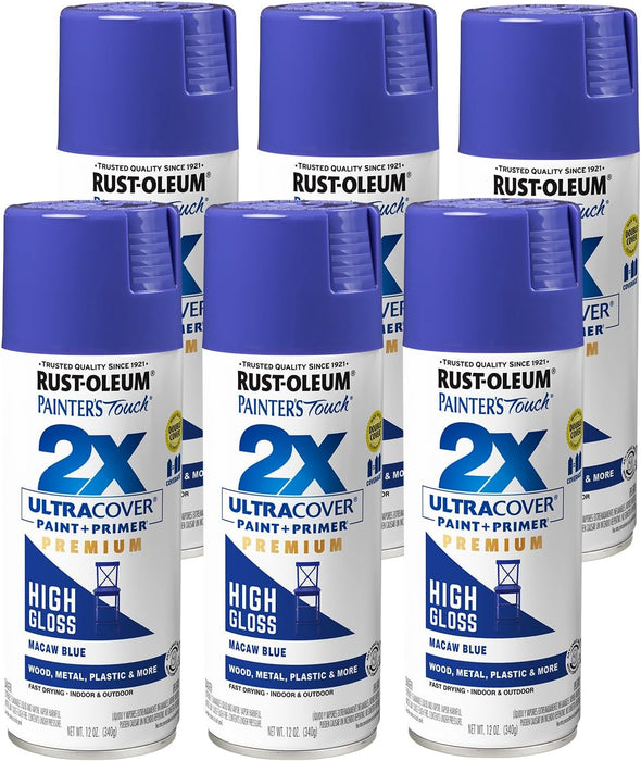 Rust-Oleum 355057 Painter's Touch 2X Ultra Cover Spray Paint, 12 oz, High Gloss Macaw Blue (Pack of 6)