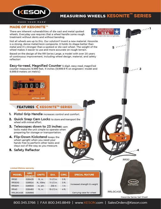 Keson | ‎RR40 | Keson RR40 Kesonite Measuring Wheel with Telescoping Handle, 15-1/2-Inch Diameter