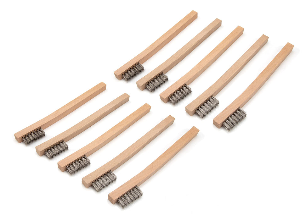 Steelman 42563 Stainless Steel 1200-Bristle Count Wire Brush for Mechanics and Painters, Removes Rust and Paint from Metals, Wood Handle (Pack of 10)