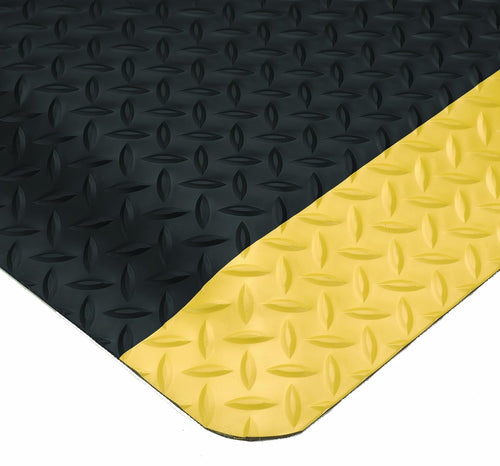Wearwell Diamond-Plate SpongeCote UltraSoft Mat, 6' Width x 75' Length x 15/16" Thickness, Black/Yellow