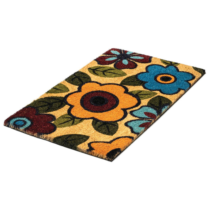 NoTrax, Retro Flower, Vinyl-Backed Natural Coir Doormat, Entry Mat for Indoor or Outdoor Use, 18"x30", C12 (C12S1830RF)