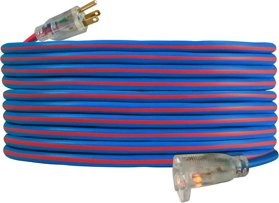 US Wire 99100 12/3 100-Foot SJEOW TPE Extreme Weather Extension Cord Blue with Lighted Plug