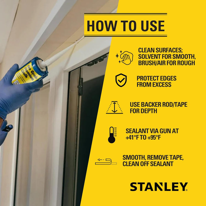 Stanley Premium Siliconized Caulk Acrylic Sealant, White, 10.1 oz. (Pack of 1)