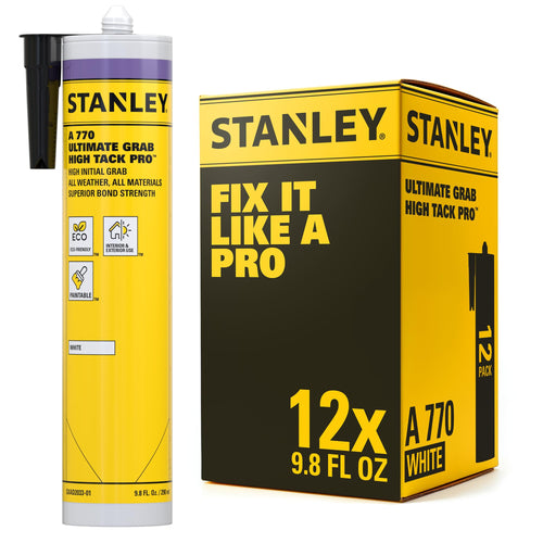 STANLEY High Tack Grab Adhesive Caulk - Hybrid Polymer and Bonding, 9.8 oz (Pack of 12)