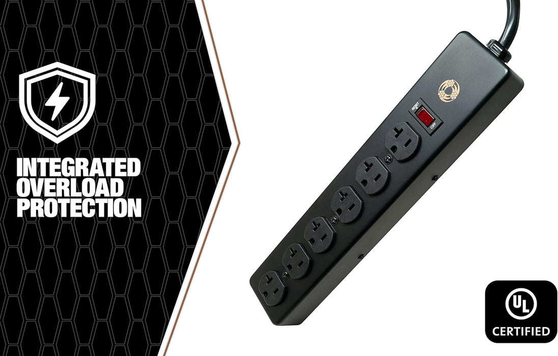 Southwire 5122 20 Amp Rated, 6 Outlet all Metal Power Strip with NEMA 5-20 P&R, 15-foot 12/3 Cord Black 15 ft 6-Outlet 20 Amp