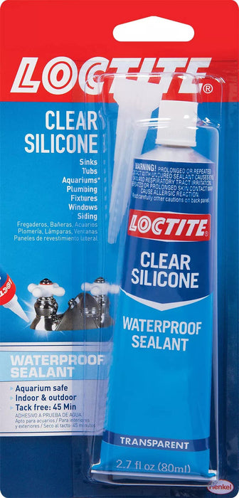 Loctite Silicone Sealant, Clear, 2.7 fl oz Tube, 100% Waterproof Sealant for Glass, Ceramic, Wood, Plastic & More