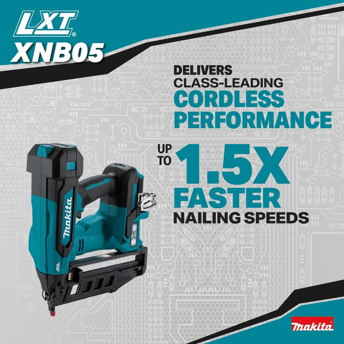 Makita XNB05Z 18V LXT Lithium-Ion Brushless Cordless 2-1/2" Straight Finish Nailer, 16 Ga. (Tool Only)