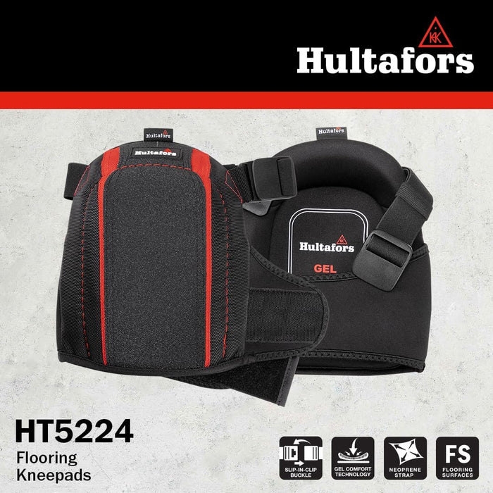 Hultafors Work Gear HT5224 Gel Flooring Kneepads for Work with Thick Layered Gel Cushion, Heavy Duty PVC Outer Shell, Comfortable Neoprene Strap, Slip-in-Clip Buckle Fastener, Anti-Slip, Anti-Scuff, Large