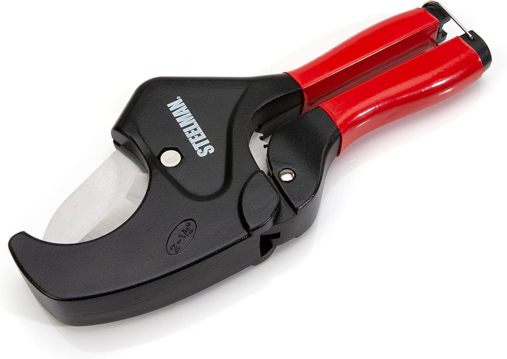 Steelman 42565 PVC Pipe Cutter Tool, Cuts 2.5-inch Plastic Tube, Ratcheting, Stainless Steel Blade