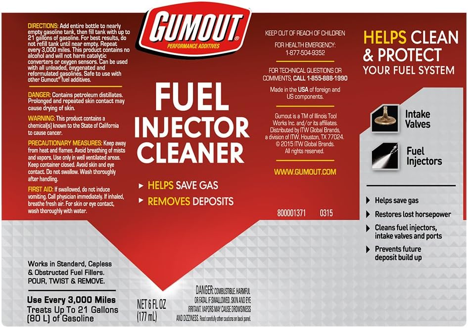 Gumout 510019 Fuel Injector Cleaner, 6 Fl Oz (Pack of 1)