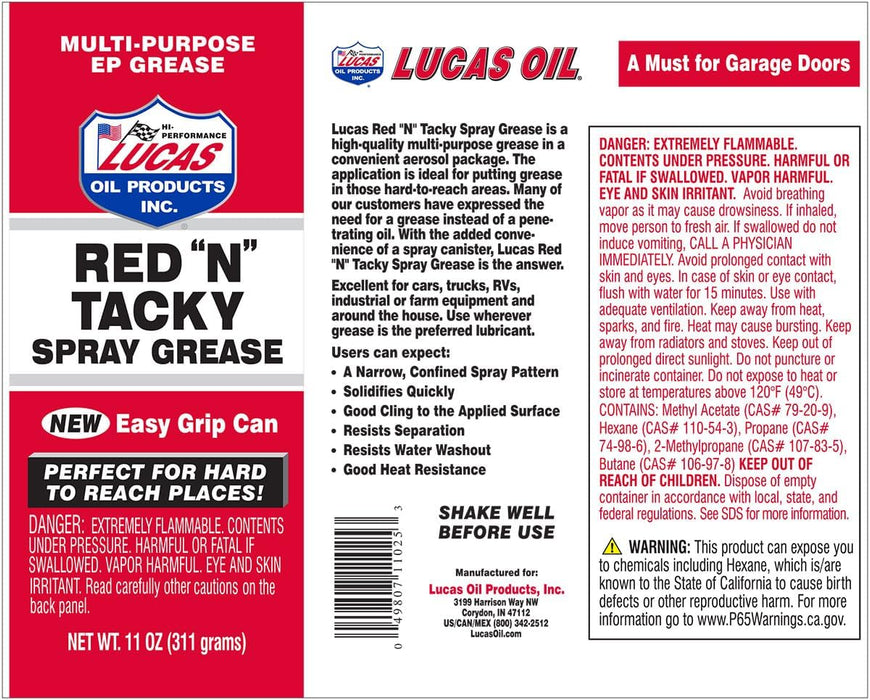 Lucas Oil 10025 Red N Tacky Aerosol Spray, 11 Ounce (Pack of 4)
