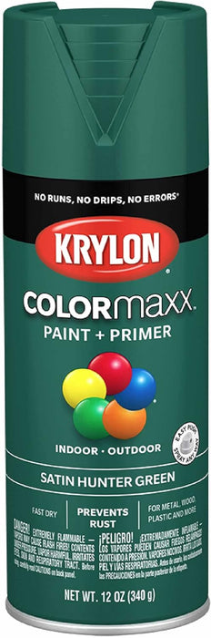 12 oz Krylon K05563007 Hunter Green COLORmaxx Paint & Primer Spray Paint, Satin Hunter Green 12 Ounce (Pack of 1) Satin