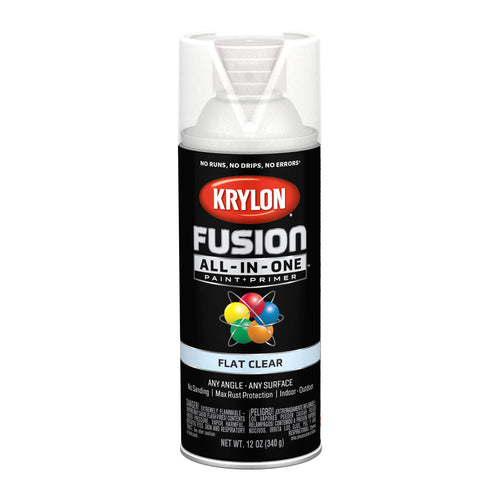 Krylon Fusion 2729 All-In-One Adhesive Spray Paint for Indoor/Outdoor Use, 12 oz, Flat Clear