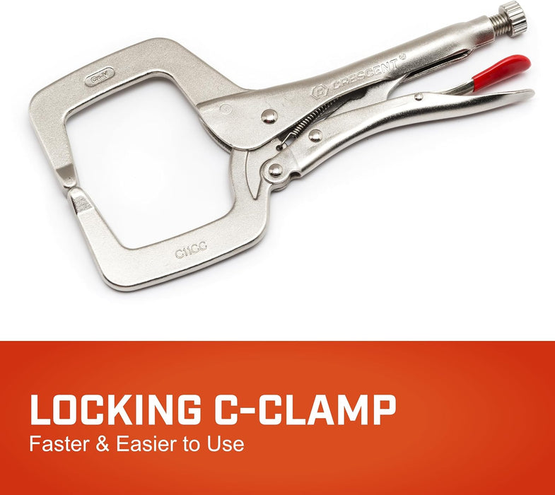 Crescent C18CCRN Locking C-Clamp with Swivel Pad Tips - Heavy-Duty Adjustable Clamp with Hex Key Recess & Compound Action