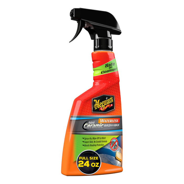 Meguiar’s G251024 Hybrid Ceramic Waterless Wash & Wax - Waterless Car Wash Spray with Ceramic Chemistry for a Slick, Protective Barrier - No-Scratch Formula for Glossy Paint and Ceramic Coatings, 24 Oz