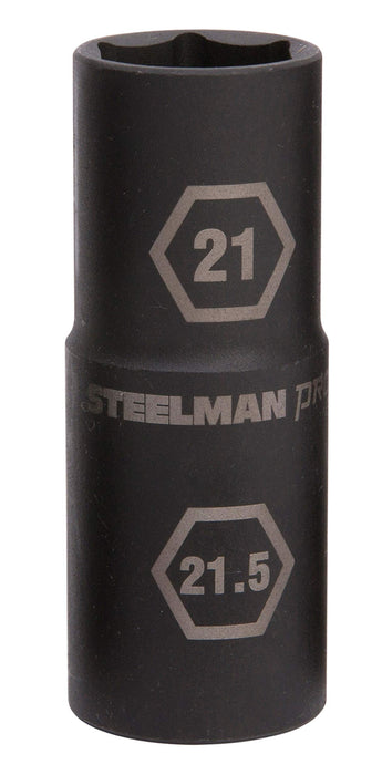 Steelman Pro 60230 1/2-Inch Drive 6-Point Thin Wall 21mm x 21.5mm Double Ended Impact Flip Socket, Durable Corrosion-Resistant Steel, Laser-Etched Callouts