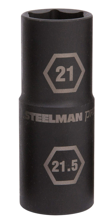 Steelman Pro 60230 1/2-Inch Drive 6-Point Thin Wall 21mm x 21.5mm Double Ended Impact Flip Socket, Durable Corrosion-Resistant Steel, Laser-Etched Callouts