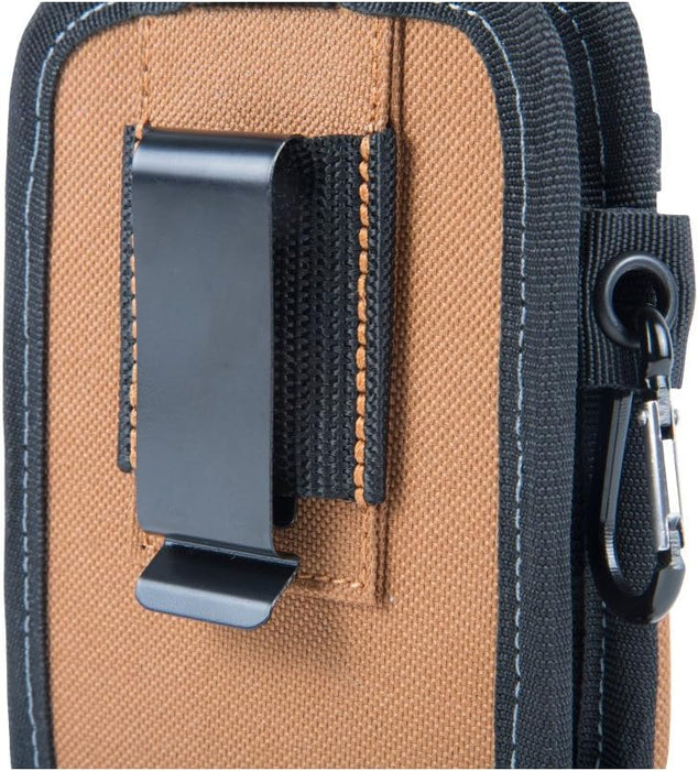 Dickies 57100 2-Compartment Large Phone Pouch, Universal-fit Steel Clip for Tool Belt, Security Strap Over Phone, Carabiner for Quick-Clip Key Storage