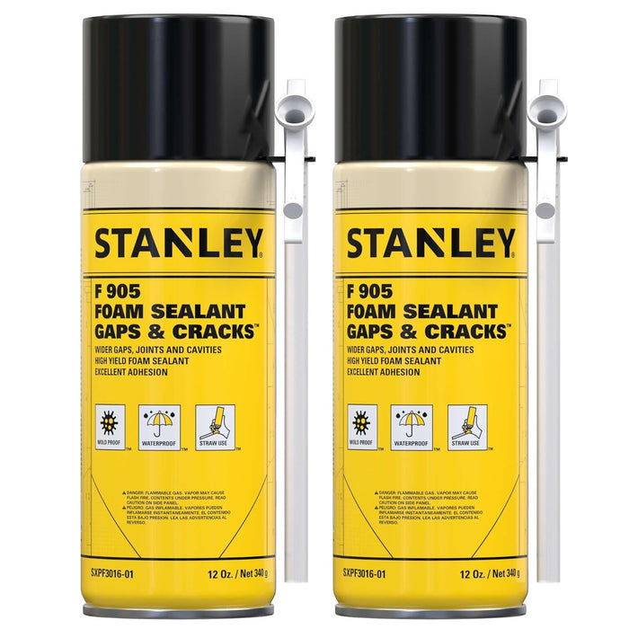 STANLEY F905 Gaps & Cracks Sealant – Polyurethane Spray Foam Insulation, 12 Oz. (Pack of 2)