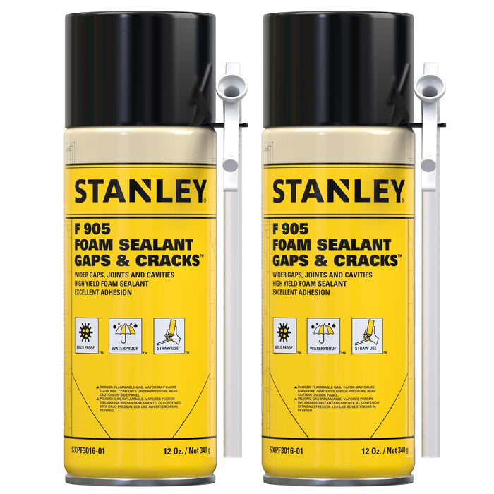 STANLEY F905 Gaps & Cracks Sealant – Polyurethane Spray Foam Insulation, 12 Oz. (Pack of 2)