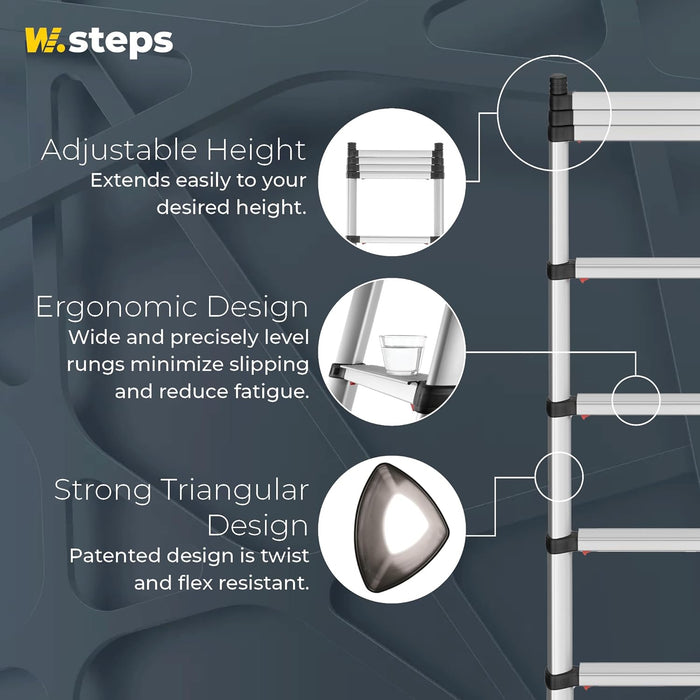 W.steps Prime 9.5 FT | Telescopic Extension Ladder, ANSI Type 1A Certified