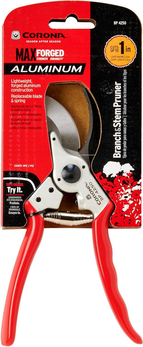 Corona BP4250 Forged Steel Aluminum Handles Bypass Hand Pruner - 1 inch Cut Capacity Stem and Branch Garden Shears, Red