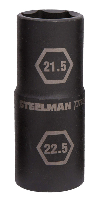 Steelman Pro 60187 1/2-Inch Drive 6-Point Thin Wall 21.5mm x 22.5mm Double Ended Impact Flip Socket, Durable Corrosion-Resistant Steel, Laser-Etched Callouts